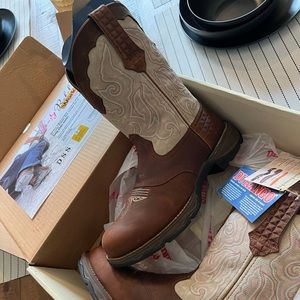 Pink/ blue/brown Durango cowboy steel toe work boots